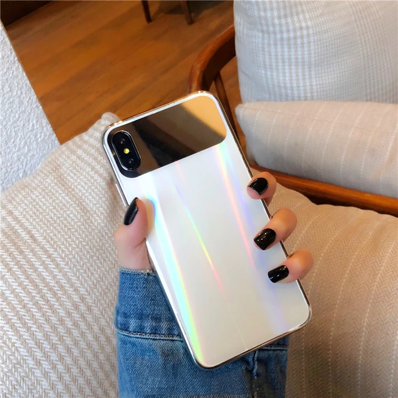 Модный Лазерный стеклянный чехол Aurora для iphone X XR XS Max женский 8 7 6 6s Plus | Мобильные