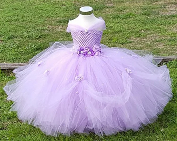 Beautiful Girls Pink Princess Dress Kids Crochet Tail Tutu Ball Gown with Flower Headband Children Wedding Party Dresses | Детская
