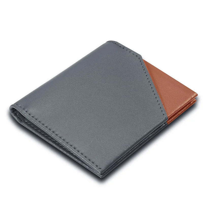grey and brown WardWolf тонкий Для мужчин кошелек кожаный маленький мини бумажник Для мужчин мужской бумажник с защитой от RFID, для карт держатель для передний карман - Цвет: grey and brown