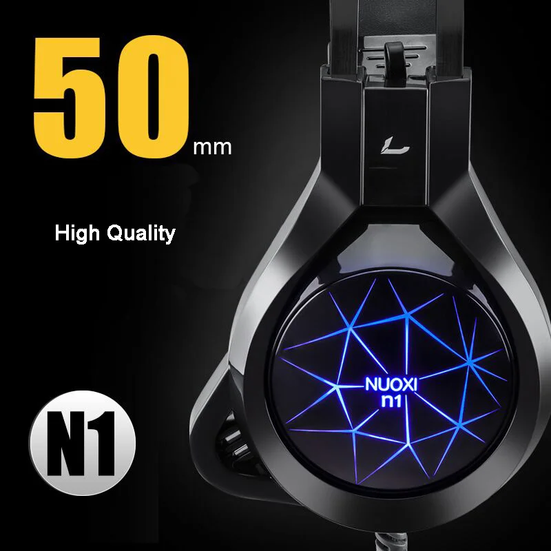 NUOXI N1 Игровые наушники шлем компьютерные стерео глубокий бас Игровые наушники гарнитура с микрофоном светодиодный подсветка для PC Gamer