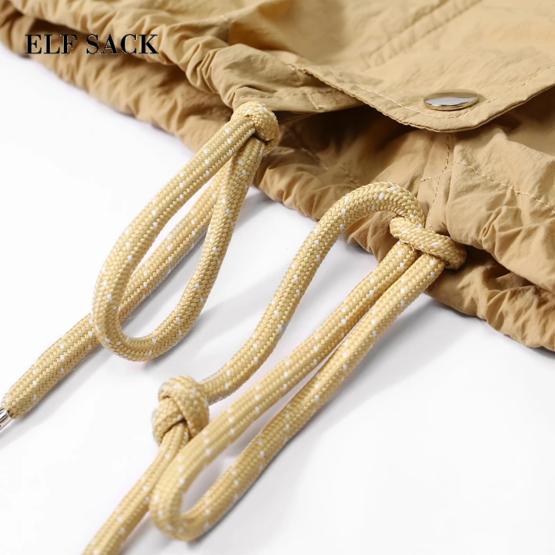 ELFSACK, осень, новинка, Женское пальто, повседневное, полный, с надписью, водолазка, с широкой талией, женские куртки, свободные, Harajuku, верхняя одежда, женские куртки