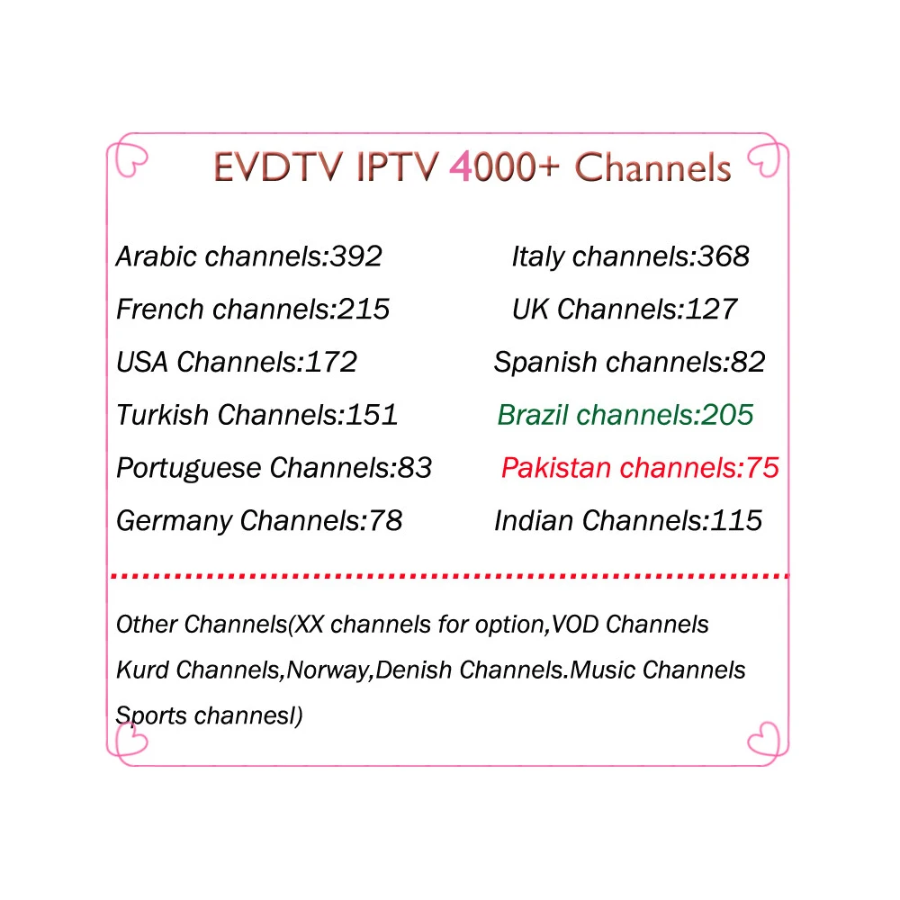 IP ТВ 4000+ каналов EVD ТВ IP ТВ подписки Европа Испания Швеции арабский Франция, Италия Норвегии Саудовская Аравия M3U Smart ТВ Mag tv box