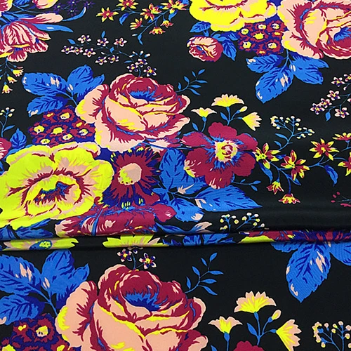 Цветочный принт в ночной шелк креп де шин ткань 17 momme ширина 140 см SCDC660|fabric fabric|printed