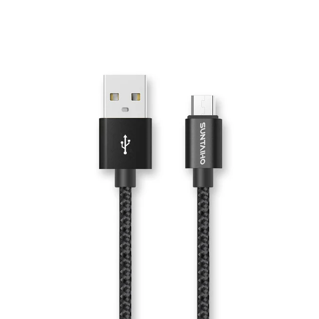 Suntaiho Micro USB кабель 2.4A для Xiaomi Redmi Быстрая зарядное USB Зарядное устройство нейлон плетеный кабель для передачи данных для samsung huawei Meizu honor - Цвет: Black