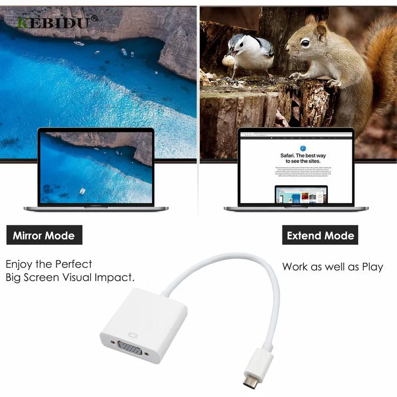 Кабель переходник Kebidu Type C VGA USB 3 1 Папа мама 12 дюймов|Кабели VGA| |
