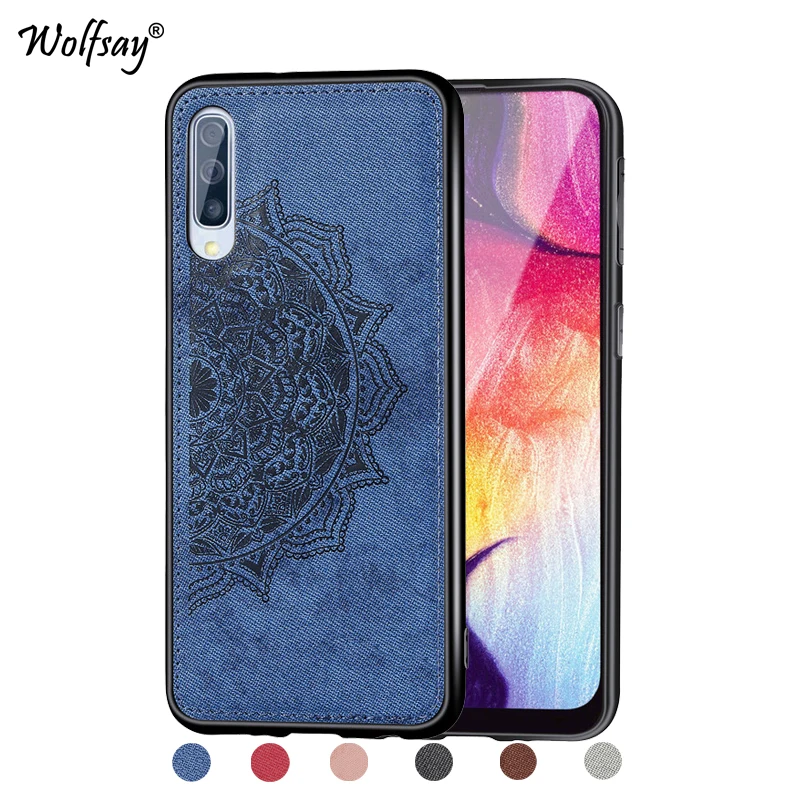 Противоударный мягкий ТПУ чехол для Samsung Galaxy A50 с тканевой текстурой Жесткий