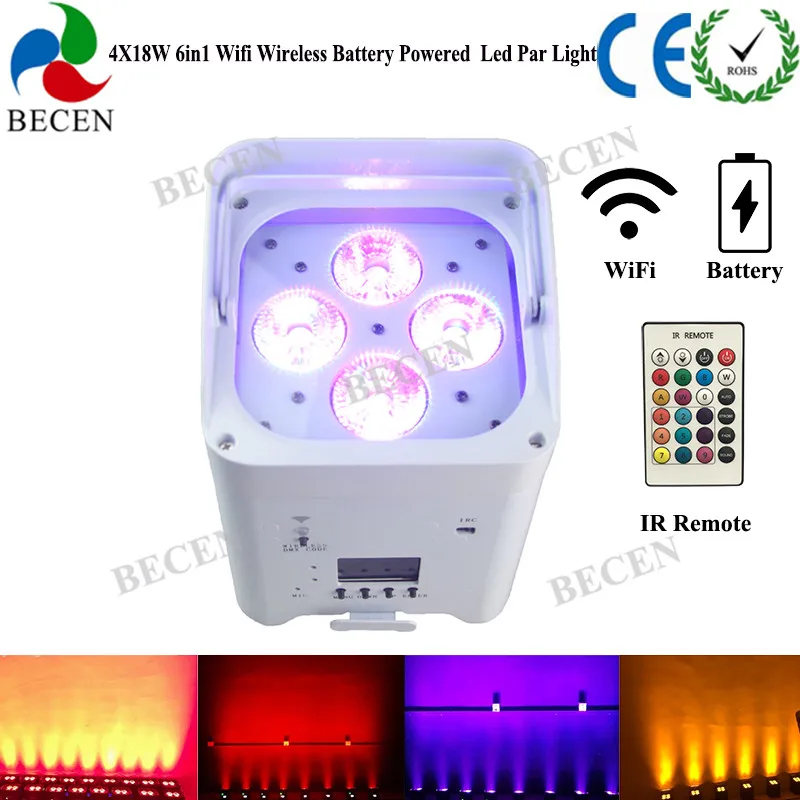 6 шт. перезаряжаемый 4x15 Вт rgbwa uv 6in1 Wifi приложение беспроводной DMX IRC на батарейках