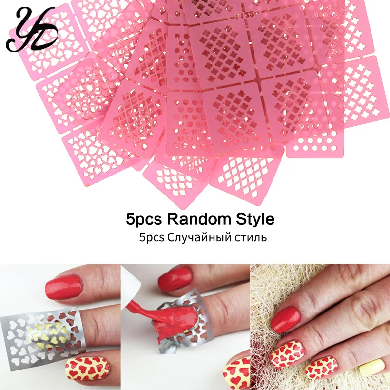 

Yiday 5pcs Irregular Hollow Pattern Nail Vinyls Stencil Stamping Transfer Guide TemplateManicure Nails Art Stickers 9 Tips/Sheet
