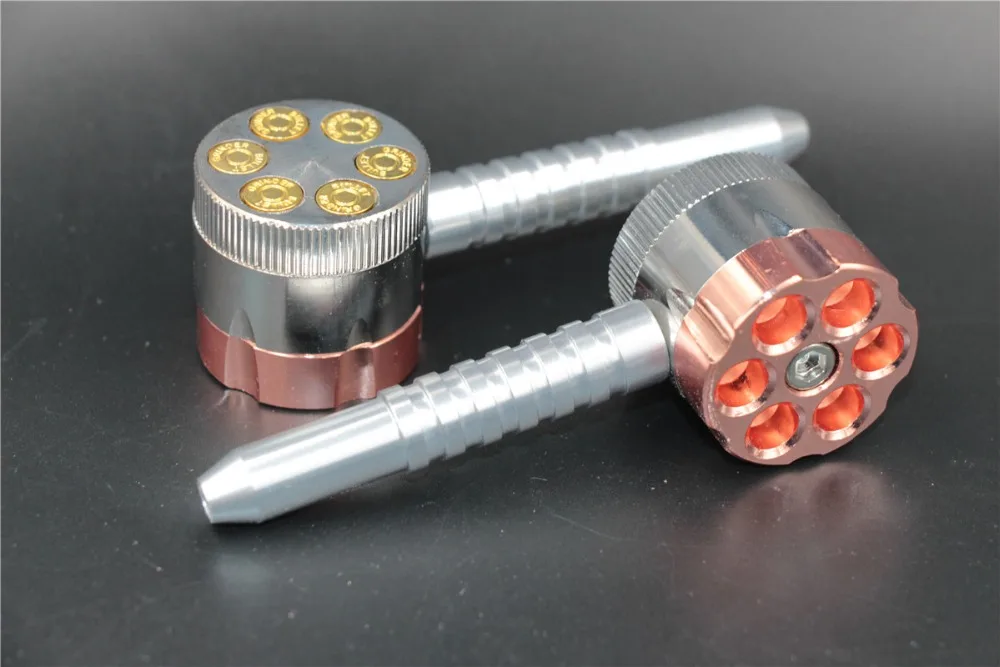 

6pcs Creative Revolver cigarette smoking Pipe metal tobacco pipe herb grinder 6 six shooter smoke pipe hand muller Crusher