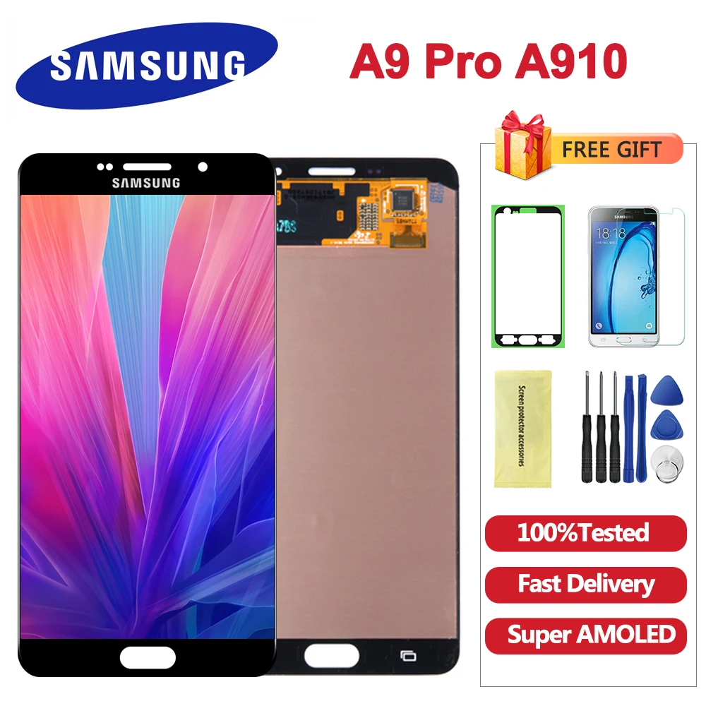 6 0 &quotсупер AMOLED дисплей для SAMSUNG Galaxy A9 2016 ЖК экран сенсорный дигитайзер Pro A910 A9100