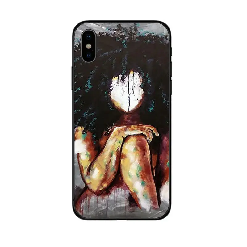 BLACK TPU black girl Melanin Poppin черный женский художественный черный мягкий чехол для телефона iPhone 6 6 S 7 8 Plus 5 5S SE 10 X XR XS MAX curly hair shell - Цвет: BLACK TPU black girl