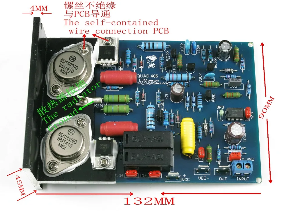 Одна пара клон платы усилителя QUAD405 100 Вт с трубкой MJ15024 TIP42 + угловой алюминиевый
