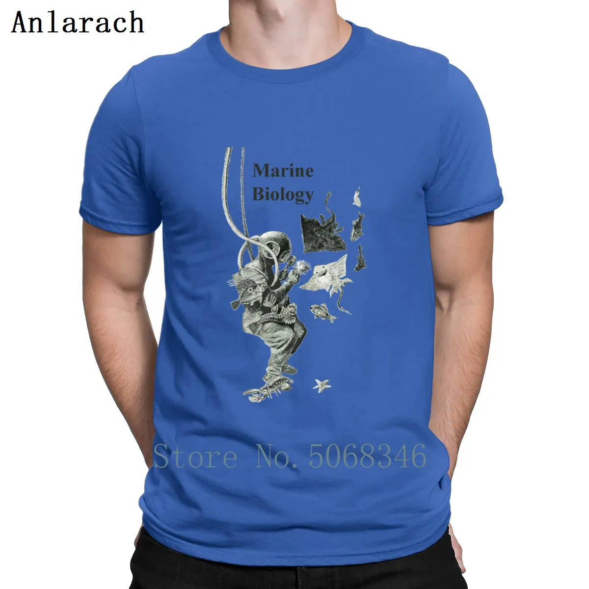Vintage Marine Biology Diver With Diving Helmet T Shirt Round Neck Solid Color Summer Cotton Gift New Fashion Custom | Мужская одежда