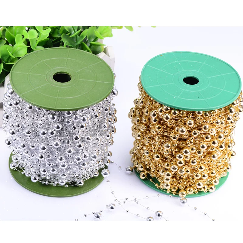 

60 meters/roll DIY Siver & Gold Plating Artificial Pearl Beads Chain Wedding Party Decoration Bride Girl Hanging Garland Bouquet
