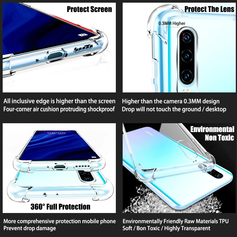 Прозрачный противоударный чехол-накладка для телефона Huawei P20 P30 lite pro P10 Mate 30 20 10 9