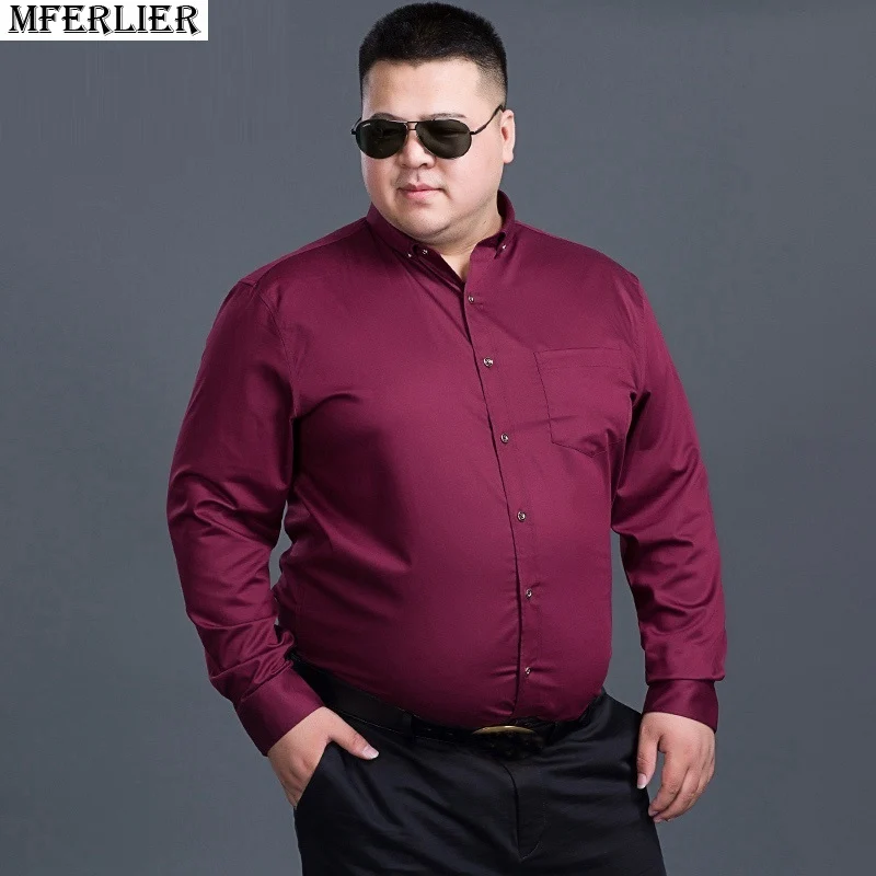 RED Зимняя мужская официальная рубашка с длинным рукавом 7XL 8XL 9XL 10XL большой размер 11XL осень homme хлопок офисная рубашка темно-синий красный 60 - Цвет: RED