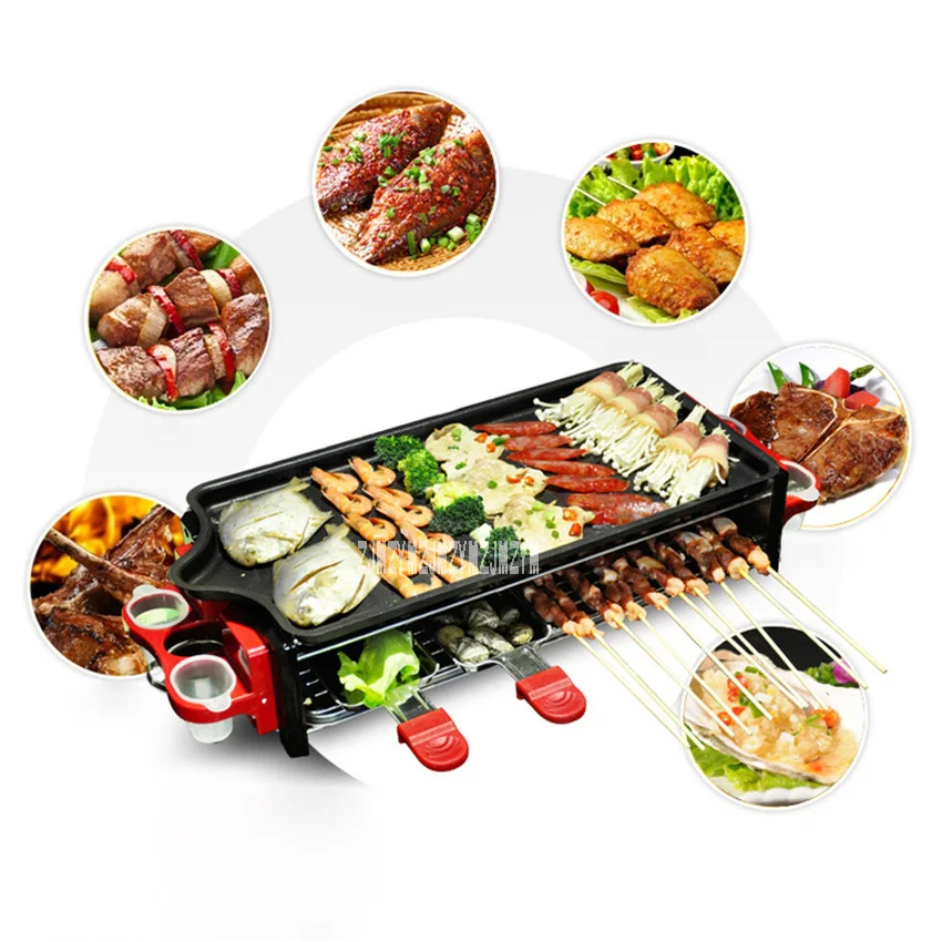 Многофункциональный Двухслойное бездымного электрическая сковорода гриль для