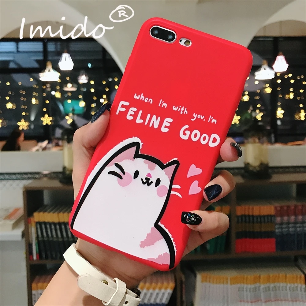 Милый Кот с рисунком красный принт чехол для iPhone X XS MAX XR задняя крышка защита