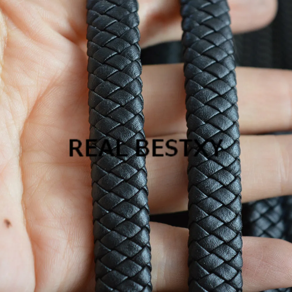 Реальный BESTXY 5 м/лот 12*6 мм черный плетеный плоский кожаный шнурок из натуральной