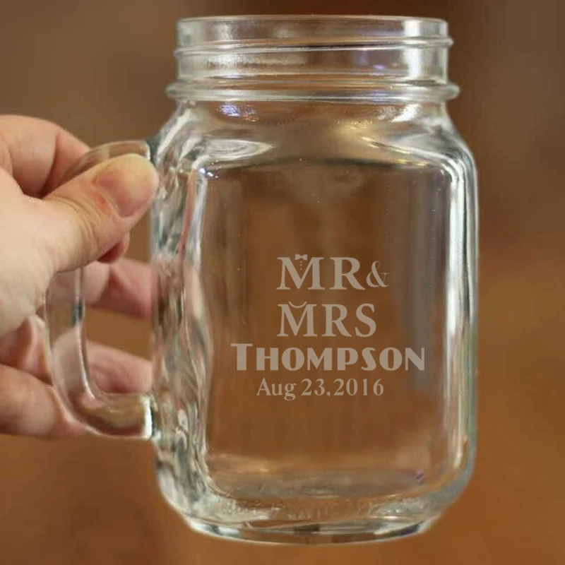 

Mr & Mrs Couple Marson Jars, Custom Last Name and Dates, Wedding Marson Jars with Handle, DIY Personalized Fashion Mason Bottle