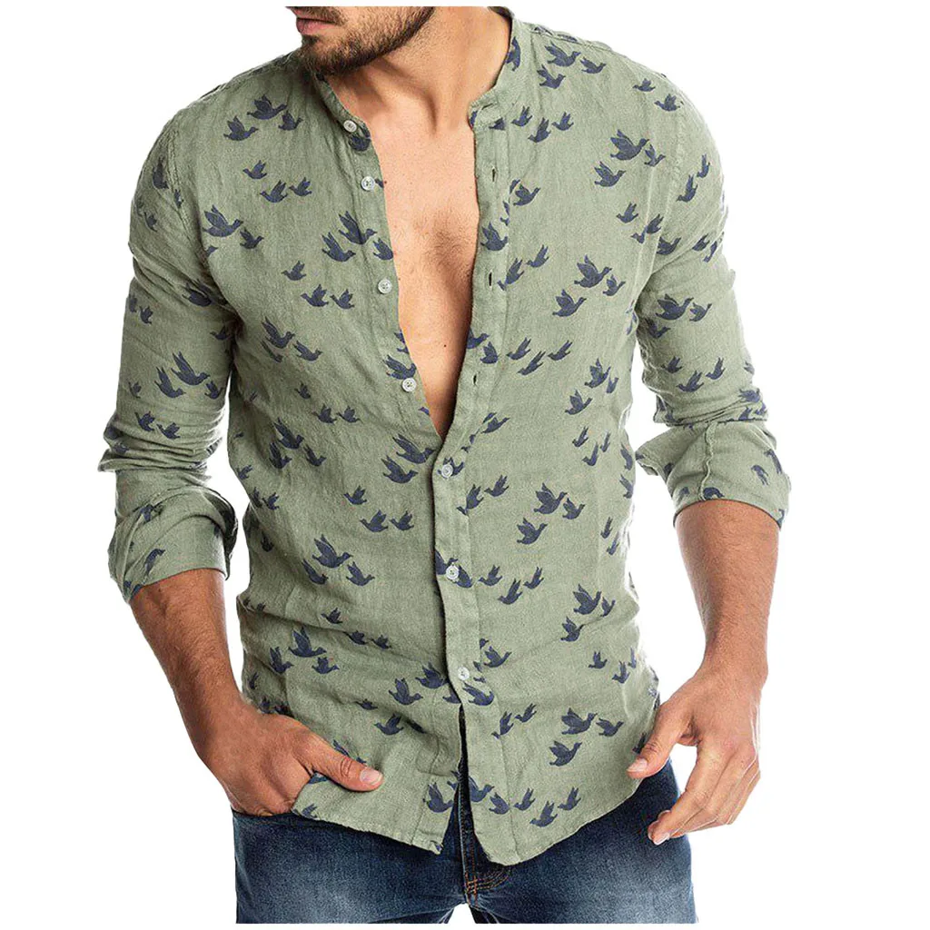 Рубашки мужские Гавайские camisas de hombre Модные мужские повседневные с отложным воротником на пуговицах Гавайские принты пляжные топы с длинными рукавами Блузка M-3XL