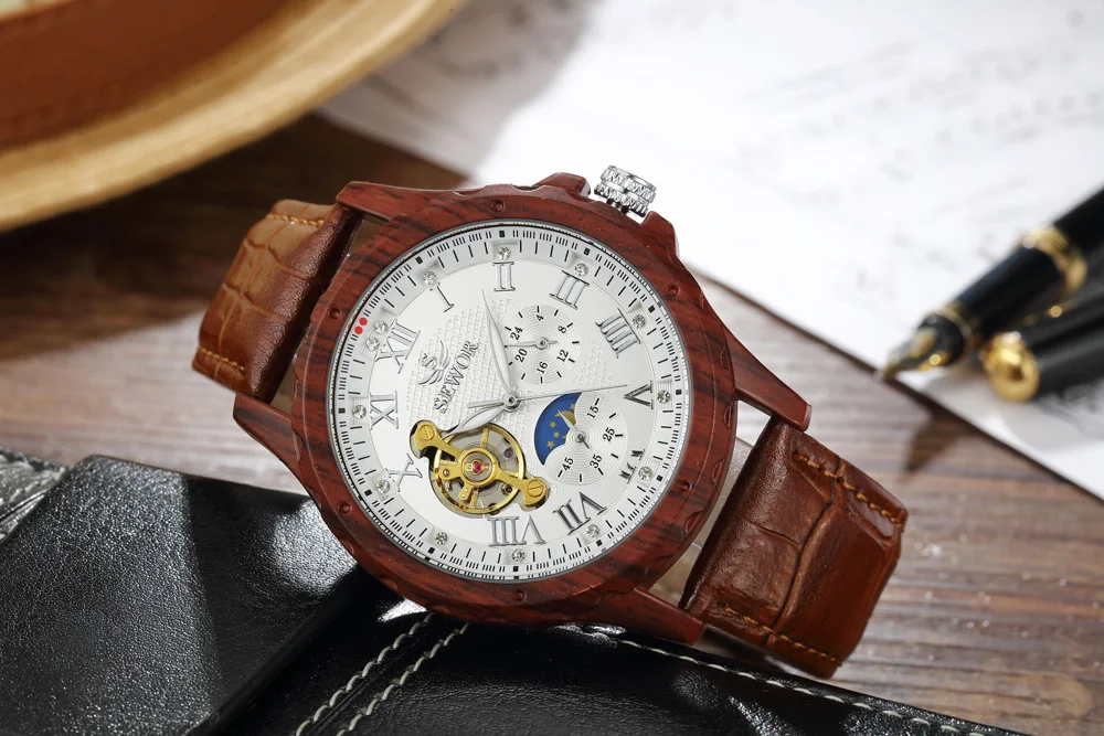 SEWOR Топ бренд класса люкс Tourbillon автоматические механические часы мужские