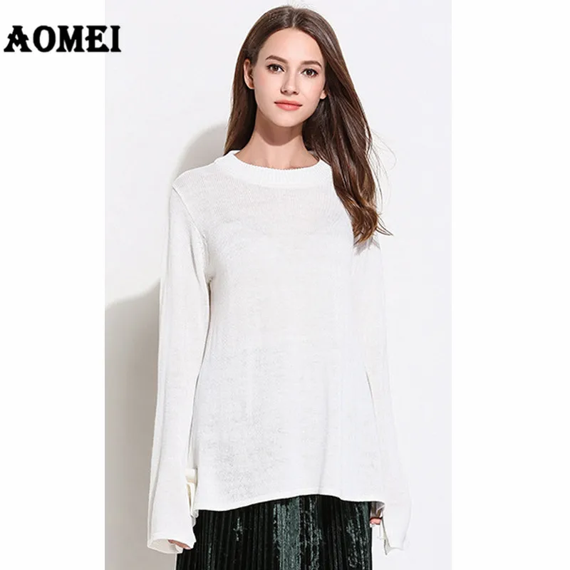 Women Knitting Tops Sweater Pullovers Blue Wine Red Split Long Sleeve Solid Casual Loose Clothing New Korean Fashion 2019 Autumn | Женская