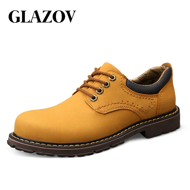 Gold Yellow GLAZOV/брендовая модная демисезонная дышащая рабочая обувь; Высококачественная обувь из натуральной кожи; мужские оксфорды на шнуровке; мужская обувь - Цвет: Gold Yellow