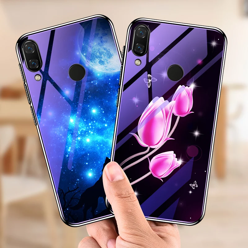 For Xiaomi 8 LITE 8SE 9 9SE PLAY 5X 6X 6 Case Plating Painted Blue Light Glass Cover on for Redmi S2 5A 7A Note 3 4X 5 7 case |