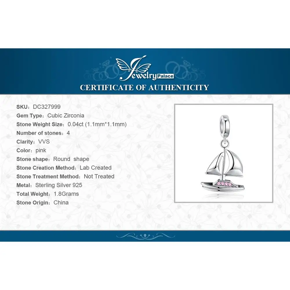 JewelryPalace круглый розовый Кубический Цирконий 925 пробы серебро мотаться парусник бисера Шарм Fit Браслеты модные женские туфли ювелирные изделия DIY