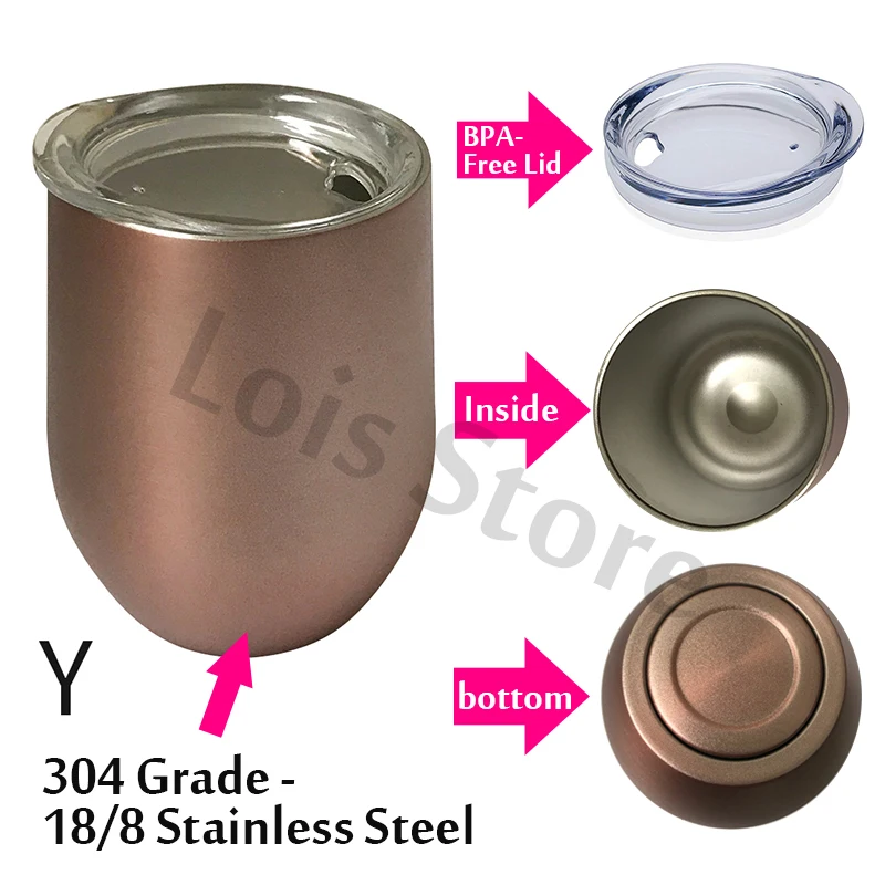 Preise 12 Unzen Stemless Wein Becher Edelstahl Ei Form Bier Tasse Isoliert Thermos Wein Flasche Becher Marmorplatte Für Weihnachten Geschenk