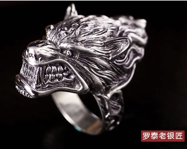 Для мужчин ваточника для Волчья Голова Байкер кольцо 925 пробы серебро Размеры 8 до