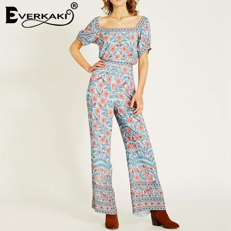 Everkaki Boho женский комбинезон с принтом женские комбинезоны поясом цветочный принт