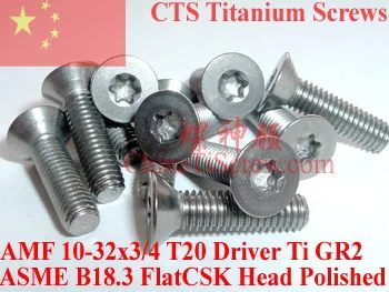 

Titanium screws 10-32x3/4 Flat CSK Head Torx T20 Driver Ti GR2 Polished 50 pcs