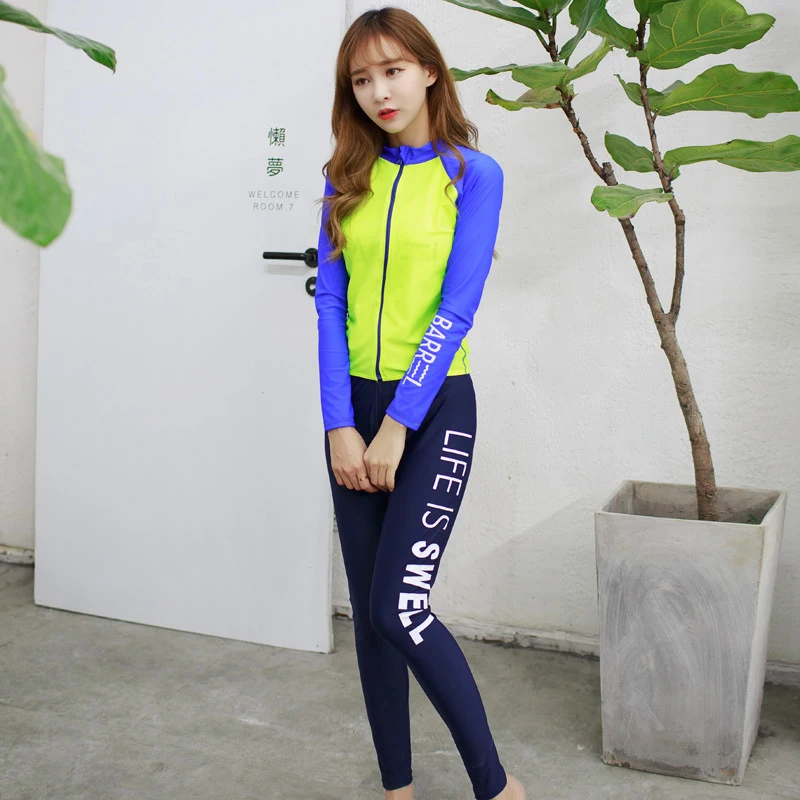 

2017 Korea Sunscreen Sports Swim Suits Women Summer Beach Swimwear Rashguard Long Sleeve Diving Swimsuit Rash Guards 4 Pcs/Set