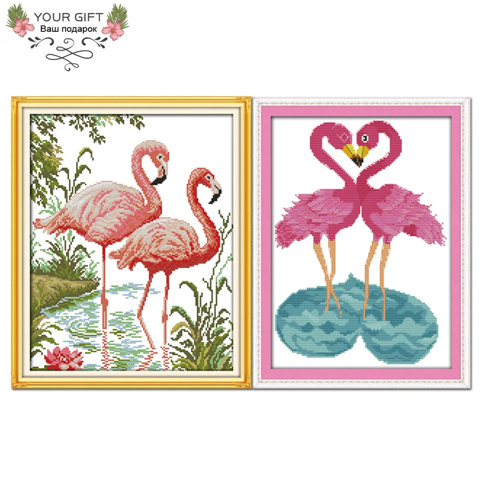 

Joy Sunday The Flamingo Couples Home Decor D419 D684 14CT 11CT Counted Stamped Animal Handcraft Embroidery Cross Stitch Kit