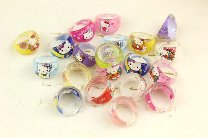 Детские Кольца Hello Kitty 1 шт. Мультяшные пластиковые ювелирные изделия из смолы для