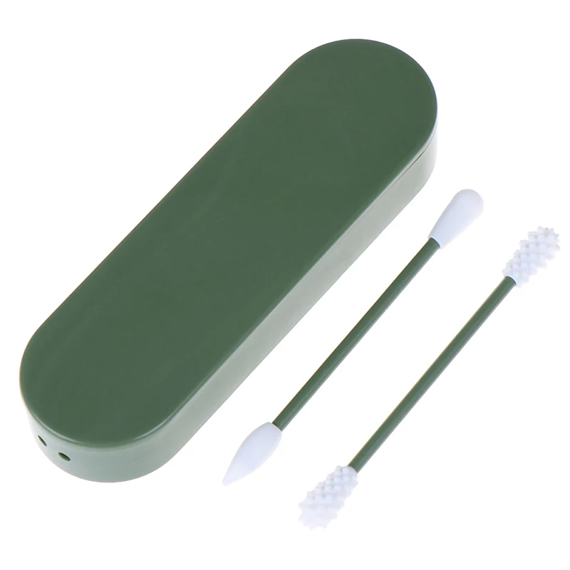 green 2 шт многоразовые ватные палочки с двойной головкой для чистки ушей Косметические Силиконовые ватные палочки для чистки макияжа ватные палочки с Q-Tip - Цвет: green