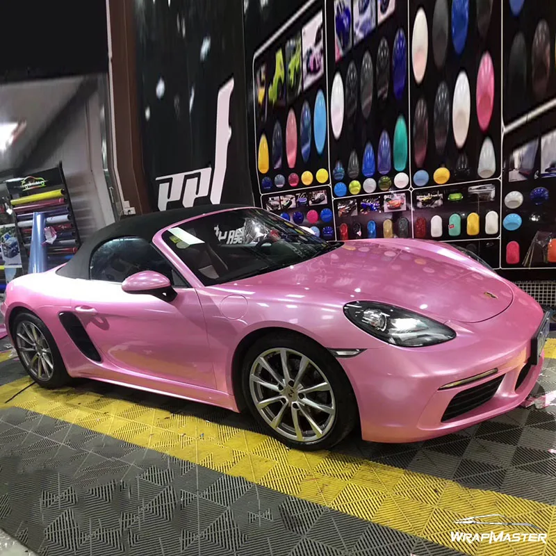 Premium Quality Super Glossy Metallic metallic vehicle wrap material diy vinyl with Air Bubble 1.52x18m/roll pink |