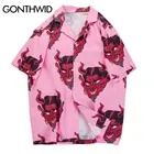 Гавайская рубашка GONTHWID с принтом дьявола, 2020, мужская пляжная Повседневная рубашка для лагеря алохи, праздничная рубашка с коротким рукавом, модная уличная одежда в стиле хип-хоп, Топ