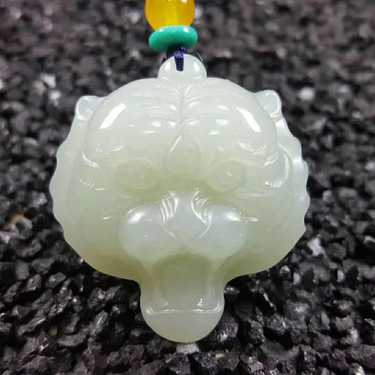 

Natural jade and field white jade pendant, tiger head jade pendant, male and female, tiger Jade Necklace