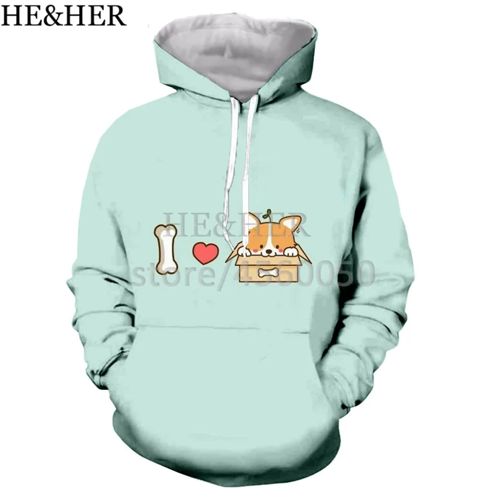 Толстовка с капюшоном для мужчин и женщин милый свитшот 3D-принтом кота корги