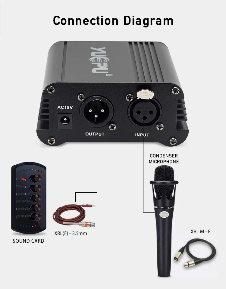 YUEPU HX-48s 48V Phantom источник питания для конденсаторного микрофона XRL разъем компьютера Mic Studio