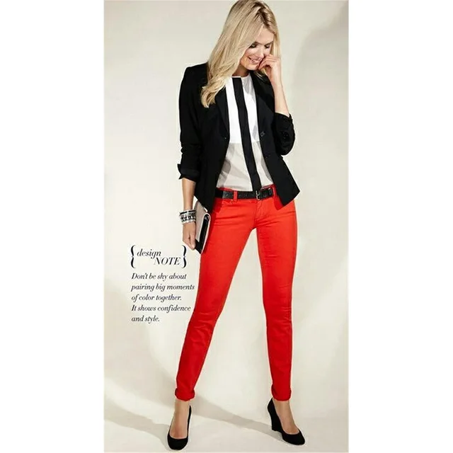 Черная курточка красные штаны женские деловые костюмы офисные форма дамы