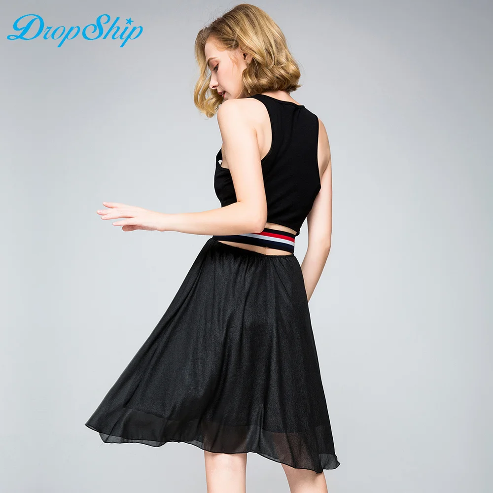 2018 Новая мода рукавов бинты лето для женщин уличная черный лоскутное Vestidos