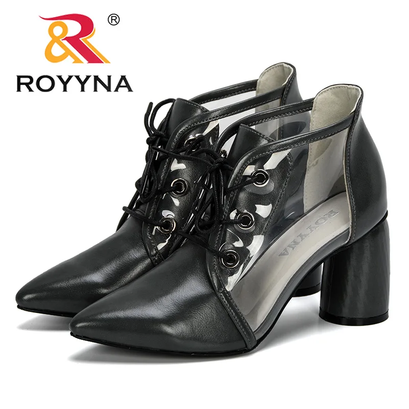

ROYYNA 2019 New Style Designer High Heeled Gladiator Buckle Sandals Women Summer Transparent Shoes Lady Zapatos Mujer Size 34-43