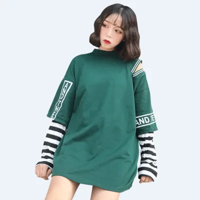 Футболка Femme 2018 весенняя одежда женские корейские Ulzzang Harajuku полосатые рукава