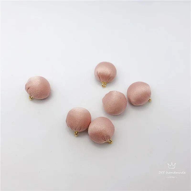 

20pcs/lot 14mm pink Cloth Cover Round Ball Beads Charms Pendant For DIY Earrings Necklace Bracelet Jewelry Headwear Making