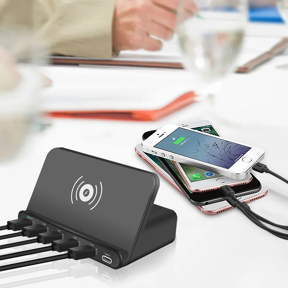 FDGAO 3 в 1 QI Беспроводное зарядное устройство QC3.0 многопортовый USB Быстрая зарядка док-станция Подставка для iphone X XS MAX XR для Android