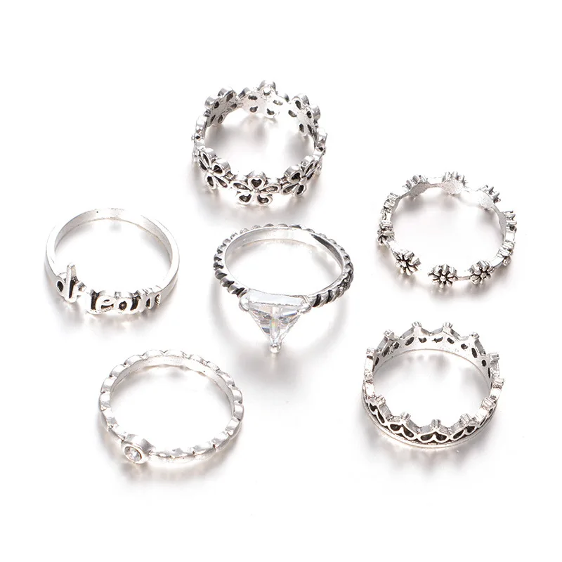 Женское кольцо в стиле ретро круглый цветок форме сердца Треугольный Кристалл